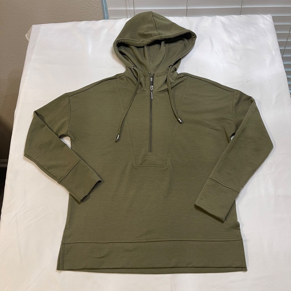 Cable & Gauge Studio Olive Green Half Zip Hoodie Pullover Women's Small Stretch
